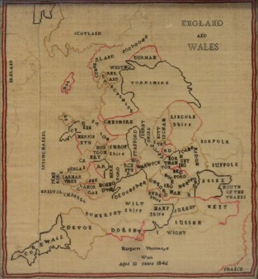 Lot 209 - Victorian needlework map sampler, England and Wales, 1846.