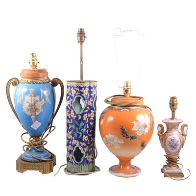 Lot 99 - French porcelain and gilt metal table lamp, and various others