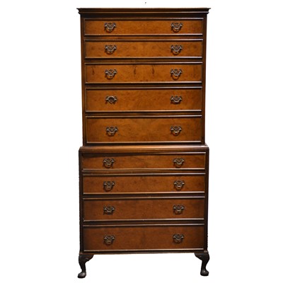 Lot 292 - Reproduction figured walnut chest on chest