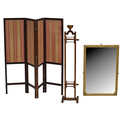 Lot 430 - Gilt frame mirror; a small folding screen; and a wool winder.