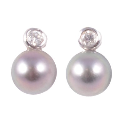 Lot 261 - A pair of Tahitian cultured pearl and diamond earrings.