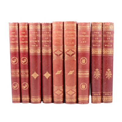 Lot 100 - Nine 'The Outline of...''' series volumes, red leather bindings