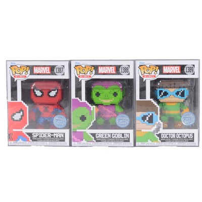 Lot 42 - Funko Pop! 3 8-bit Spider-Man figures