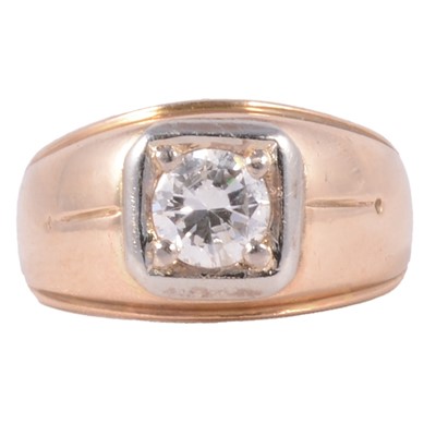 Lot 137 - A diamond solitaire ring in a signet style.