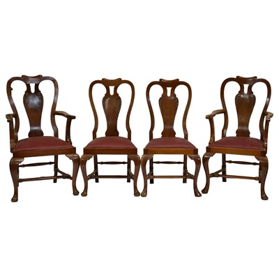 Lot 388 - Set of sixteen walnut Queen Anne style dining chairs