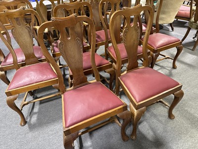 Lot 388 - Set of sixteen walnut Queen Anne style dining chairs