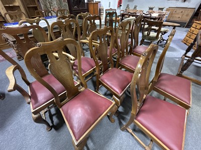 Lot 388 - Set of sixteen walnut Queen Anne style dining chairs
