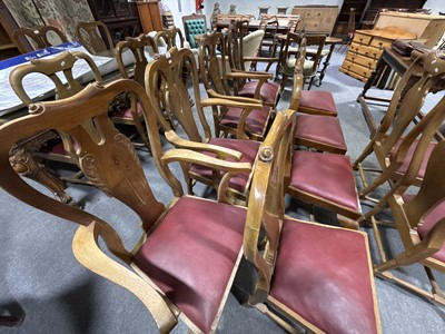 Lot 388 - Set of sixteen walnut Queen Anne style dining chairs