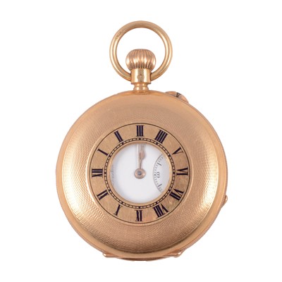 Lot 1073 - J W Benson - an 18 carat yellow gold half hunter pocket watch.