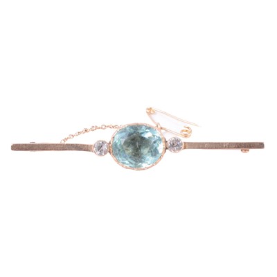 Lot 199 - A pale blue and white stone (not diamond) bar brooch.