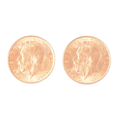 Lot 1151 - Two Gold Half Sovereigns, George V, 1915.