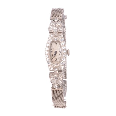 Lot 1011 - A lady's vintage diamond cocktail bracelet wristwatch.