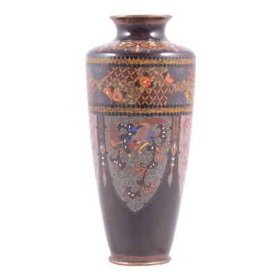 Lot 64 - Japanese cloisonne vase with phoenix, dragon and shield panels