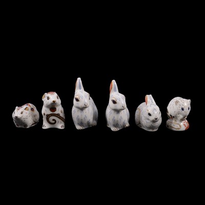 Lot 26 - Three Royal Crown Derby rabbit paperweights and three mouse paperweights