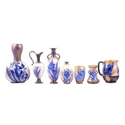 Lot 54 - Collection of Doulton flow blue and gilt pottery