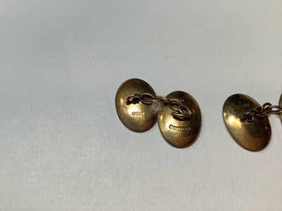 Lot 1106 - A pair of 9 carat yellow gold fox head cufflinks, bar brooch, stag's head lapel pin, and bracelet.