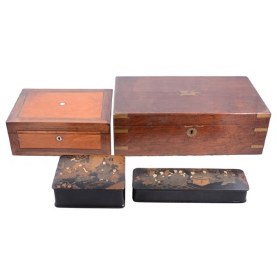 Lot 90 - Two Victorian writing boxes, and two lacquered boxes