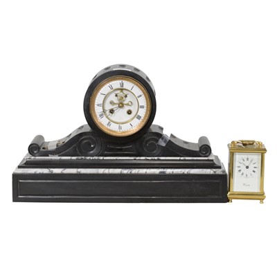 Lot 309 - French slate mantel clock, and a brass carriage clock