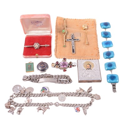 Lot 445 - Gold-plated ring, silver and white metal bracelets, charms, pendants and costume jewellery.