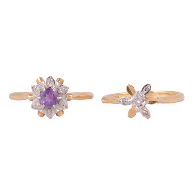 Lot 52 - Two 18 carat gold gemset rings, amethyst and diamond.