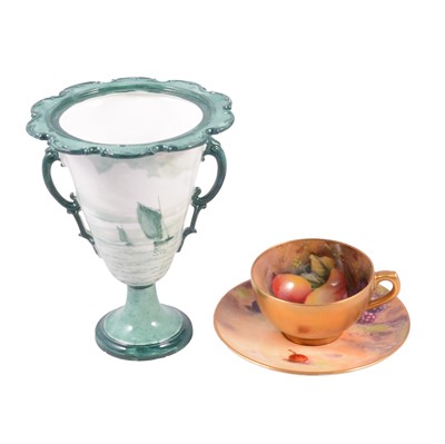 Lot 77 - Royal Worcester fruit painted cup and saucer and a Royal Crown Derby hand painted vase