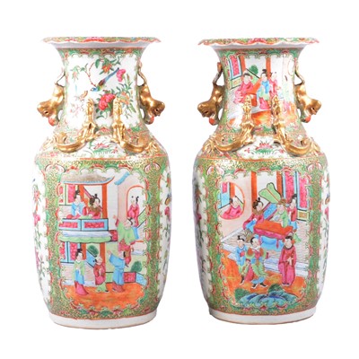 Lot 142 - Pair of Cantonese famille rose vases