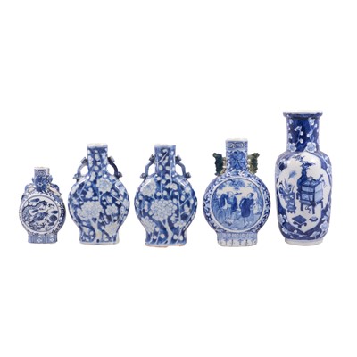 Lot 95 - Chinese blue and white porcelain rouleau vases, pair of moon flasks and two other moon flasks