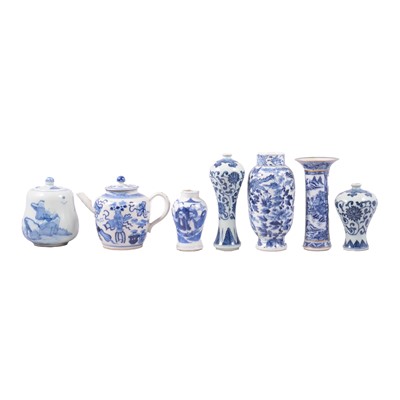 Lot 64 - Chinese blue and white porcelain teapot, covered bowl and eight vases