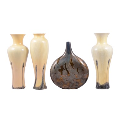 Lot 58 - Isle of wight glass vase, 23cm and a garniture of three Caithness glass vases.