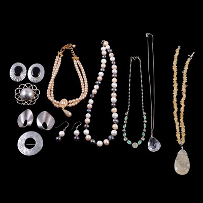 Lot 448 - A collection of silver, white metal, gemstone and cultured pearl jewellery.