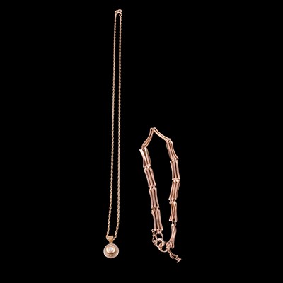 Lot 163 - A rose metal gate link bracelet, and a diamond set dress stud pendant on a chain.