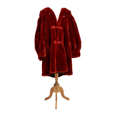 Lot 1228 - Jean Louis de Paris - a red full length faux fur coat with hood.