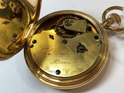 Lot 1068 - T S Cogdon & Son - an 18 carat yellow gold full hunter pocket watch.