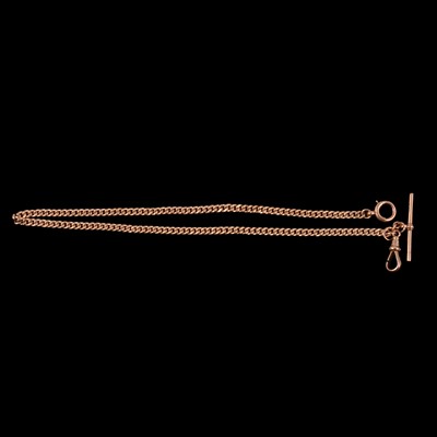 Lot 1099 - A 9 carat rose gold double Albert watch chain.