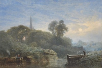 Lot 192 - Edward Duncan, Canal boat and locks, a nocturne