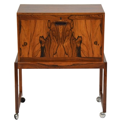 Lot 156 - Mid-century rosewood flap-front cocktail cabinet on stand, believed to be Norwegian