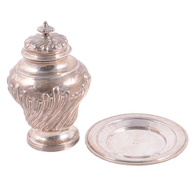 Lot 142 - Late Victorian silver tea caddy, probably Alfred Henry Read, London 1897, and a silver coaster.