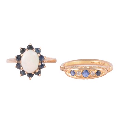 Lot 50 - Two gemset rings, sapphire and diamond, opal and sapphire.