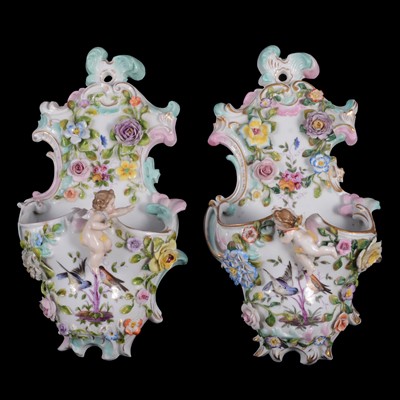 Lot 20 - Pair of German porcelain wall pockets