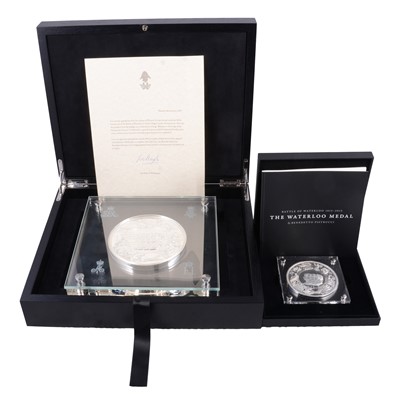 Lot 1179 - The Waterloo Medal by Benedetto Pistrucci, silver proof limited edition medal for the London Mint, 2kg and another.