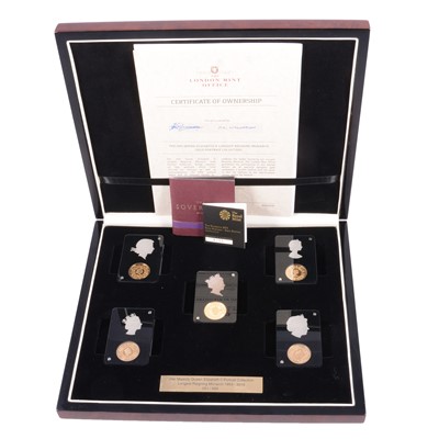 Lot 1161 - Five Gold Full Sovereign Coins, Her Majesty Queen Elizabeth II Portrait Collection, cased.