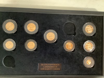 Lot 1163 - Gold Sovereign Landmarks of Her Majesty’s Reign, Gold Full, Half and Quarter Sovereigns, sixteen in total.