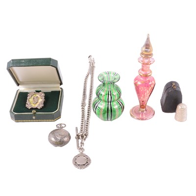 Lot 465 - A small collection of silver and white metal jewellery, and glass scent bottles.