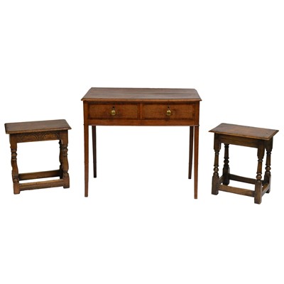 Lot 362 - Georgian oak side table and two joint stools