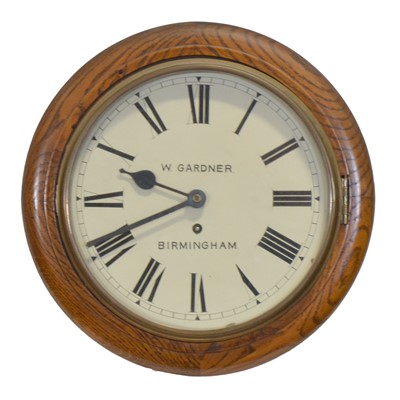 Lot 340 - Oak cased wall clock, signed W Gardner, Birmingham