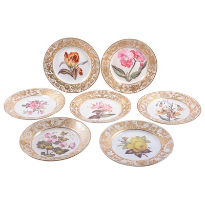 Lot 49 - Nine Derby porcelain dessert plates painted with named botanical specimens