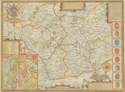 Lot 224 - After John Speede, Leicester both Countye and Citie, hand coloured county map