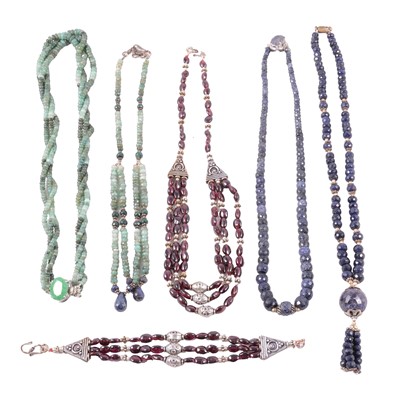 Lot 396 - A collection of gemstone bead necklaces and earrings.