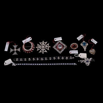 Lot 1210 - Early paste set costume jewellery brooches and bracelets.