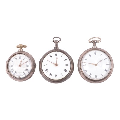 Lot 1087 - Three silver pair cased pocket watches.